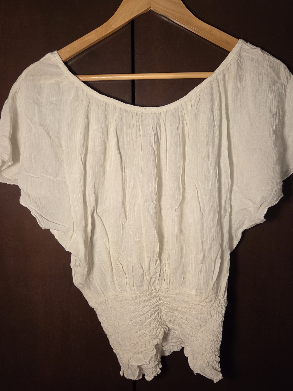 Women's White Off-Shoulder Smocked Waist Top